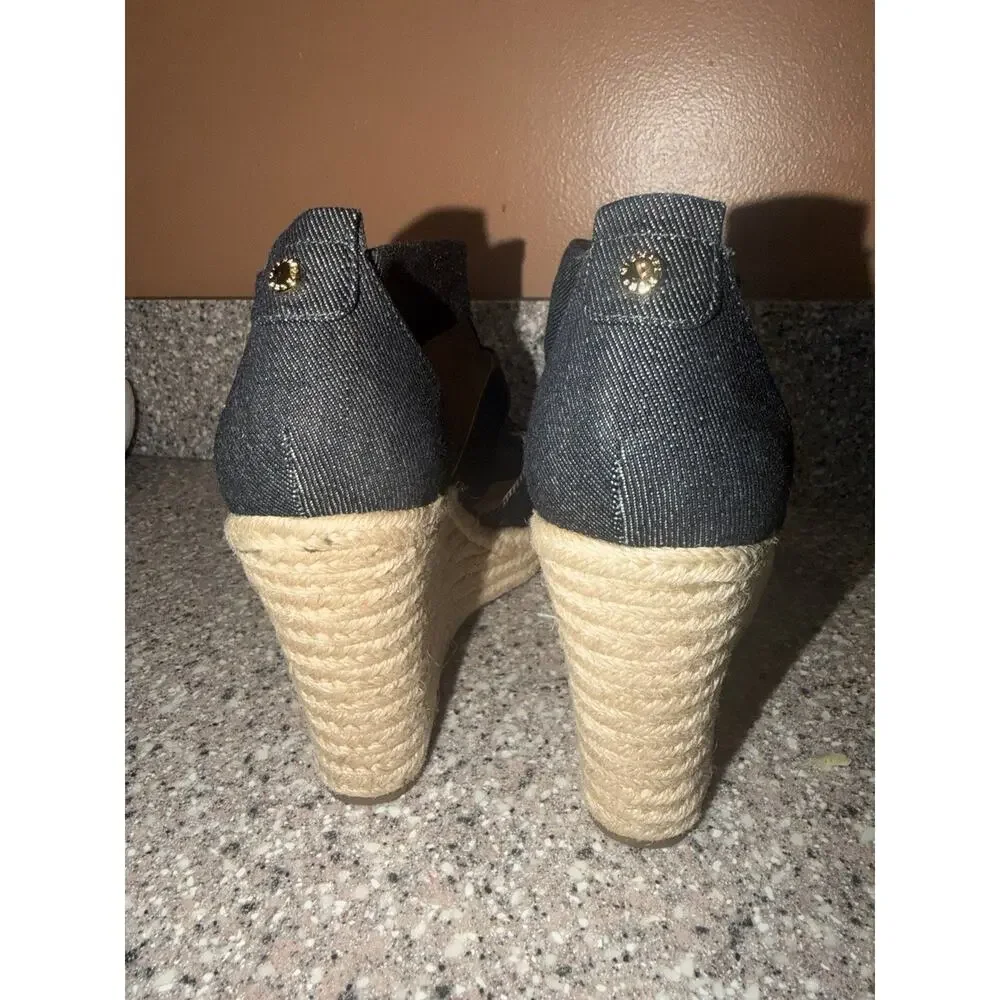 MICHAEL Michael Kors DENIM Etta Linen Blend Zip Wedge Sandal NEW OTHER Size 9.5 - Picture 4 of 8